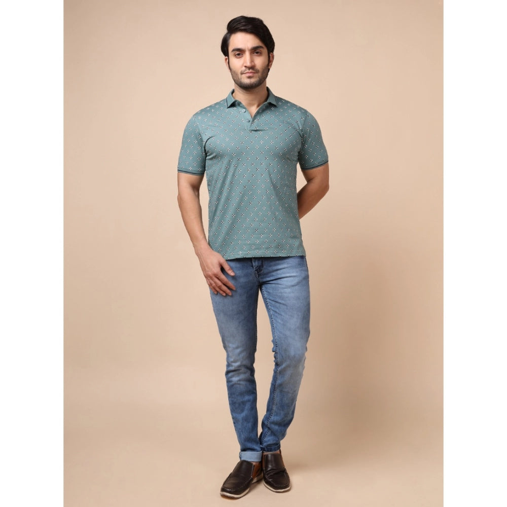 Indoraa Men's Casual Cotton Printed Polo Neck Half Sleeve T-Shirt (Grey)