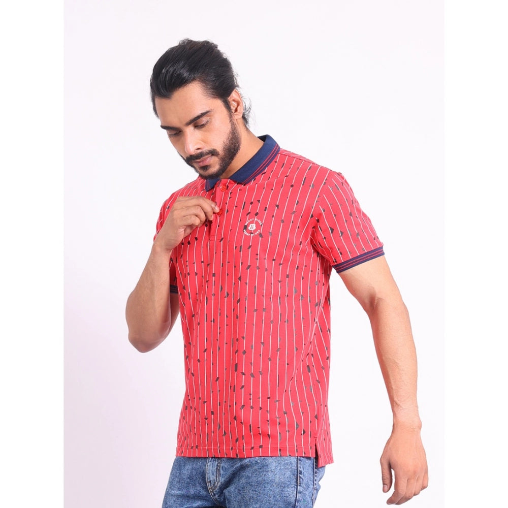Indoraa Men's Casual Cotton Printed Polo Neck Half Sleeve T-Shirt (Red)