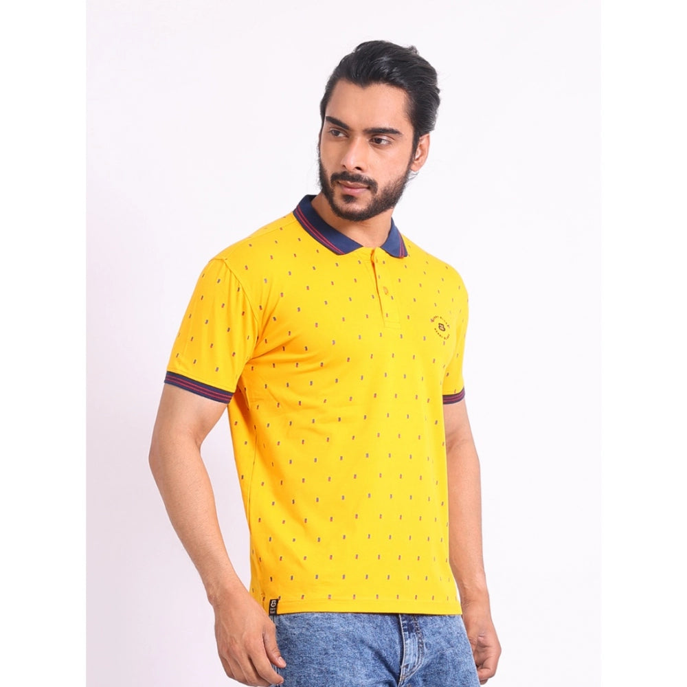 Indoraa Men's Casual Cotton Printed Polo Neck Half Sleeve T-Shirt (Turmeric)