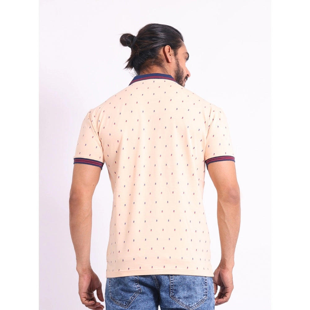 Indoraa Men's Casual Cotton Printed Polo Neck Half Sleeve T-Shirt (Peach)