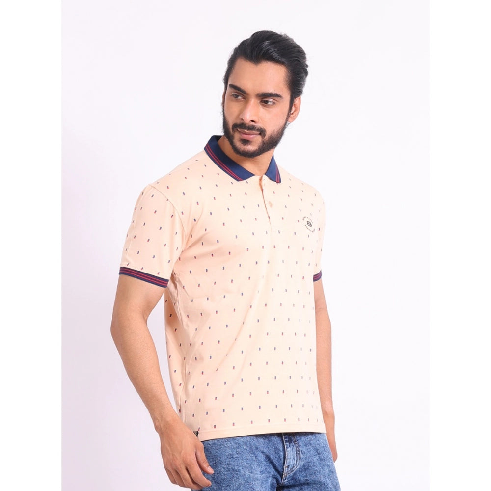 Indoraa Men's Casual Cotton Printed Polo Neck Half Sleeve T-Shirt (Peach)