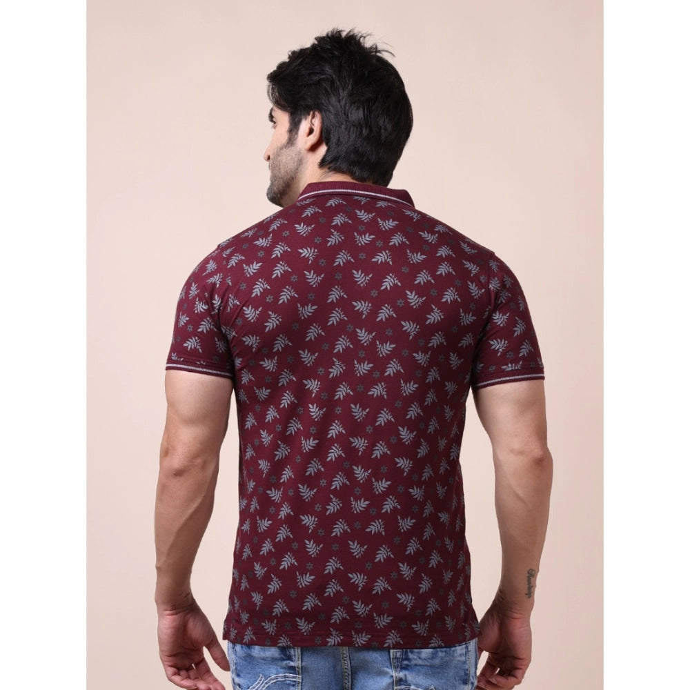Indoraa Men's Casual Cotton Printed Polo Neck Half Sleeve T-Shirt (Plum)