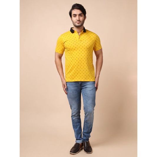 Indoraa Men's Casual Cotton Printed Polo Neck Half Sleeve T-Shirt (Yellow)