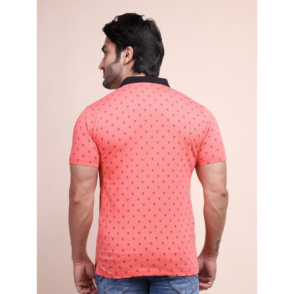 Indoraa Men's Casual Cotton Printed Polo Neck Half Sleeve T-Shirt (Red)