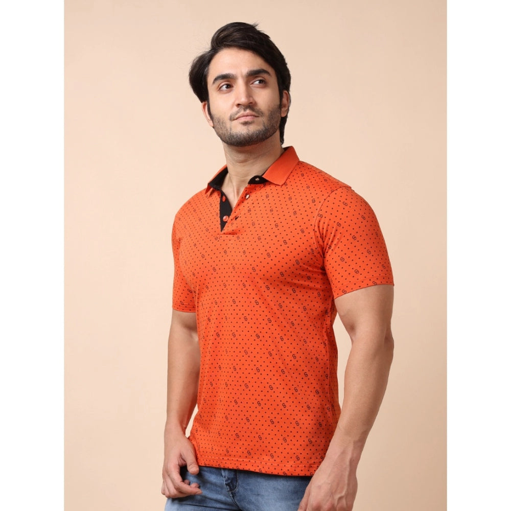 Indoraa Men's Casual Cotton Printed Polo Neck Half Sleeve T-Shirt (Rust)