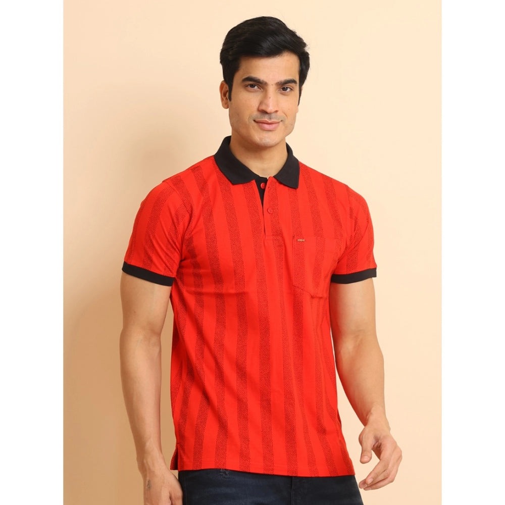 Indoraa Men's Casual Cotton Printed Polo Neck Half Sleeve T-Shirt (Red)