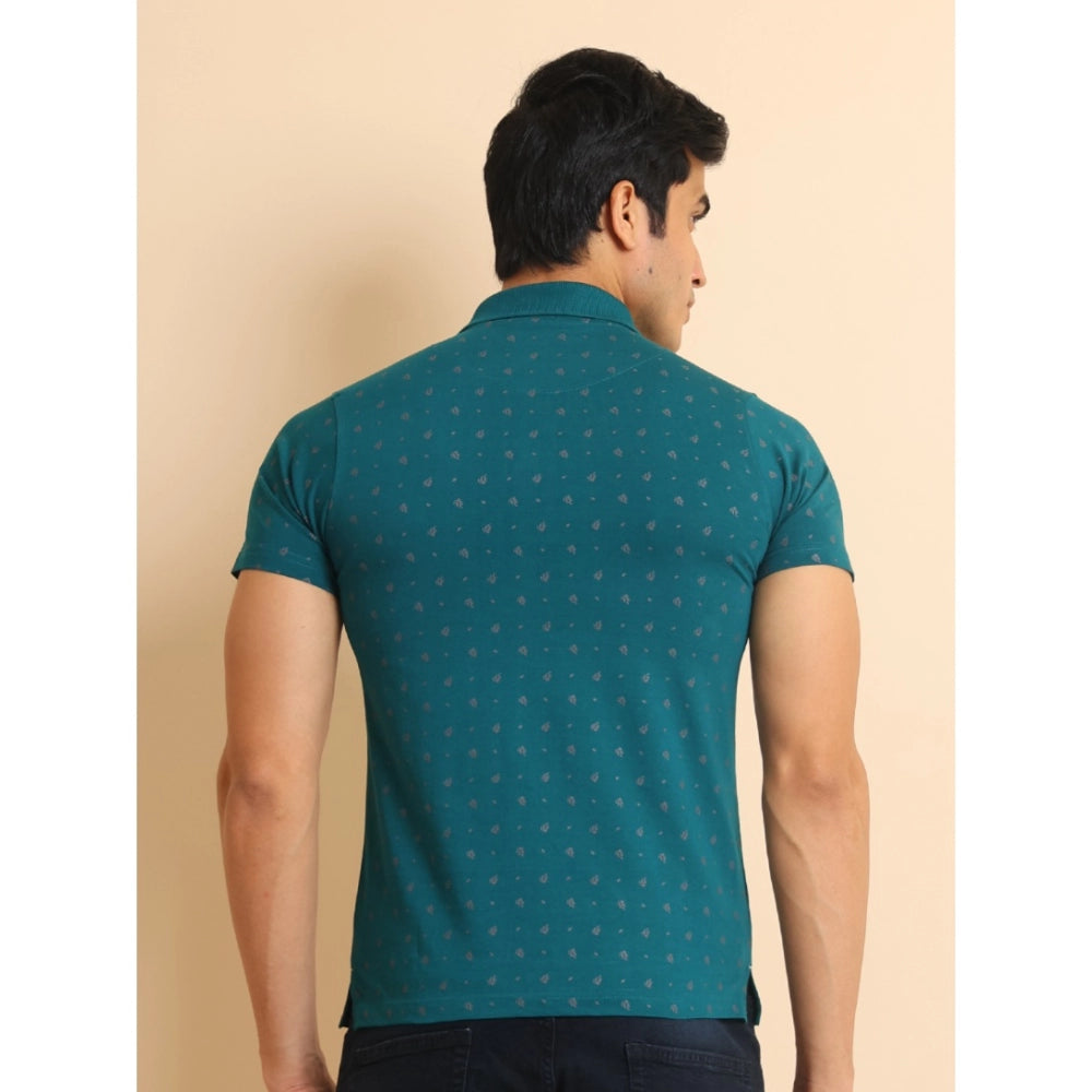 Indoraa Men's Casual Cotton Printed Polo Neck Half Sleeve T-Shirt (Green)