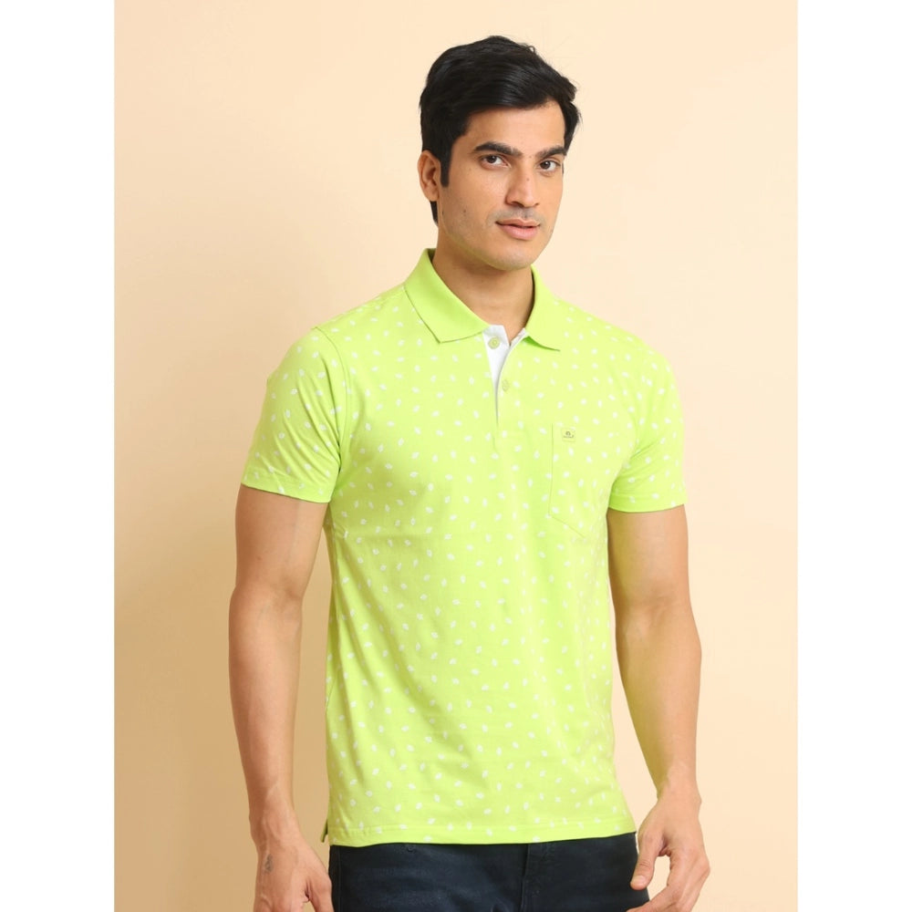 Indoraa Men's Casual Cotton Printed Polo Neck Half Sleeve T-Shirt (Green)