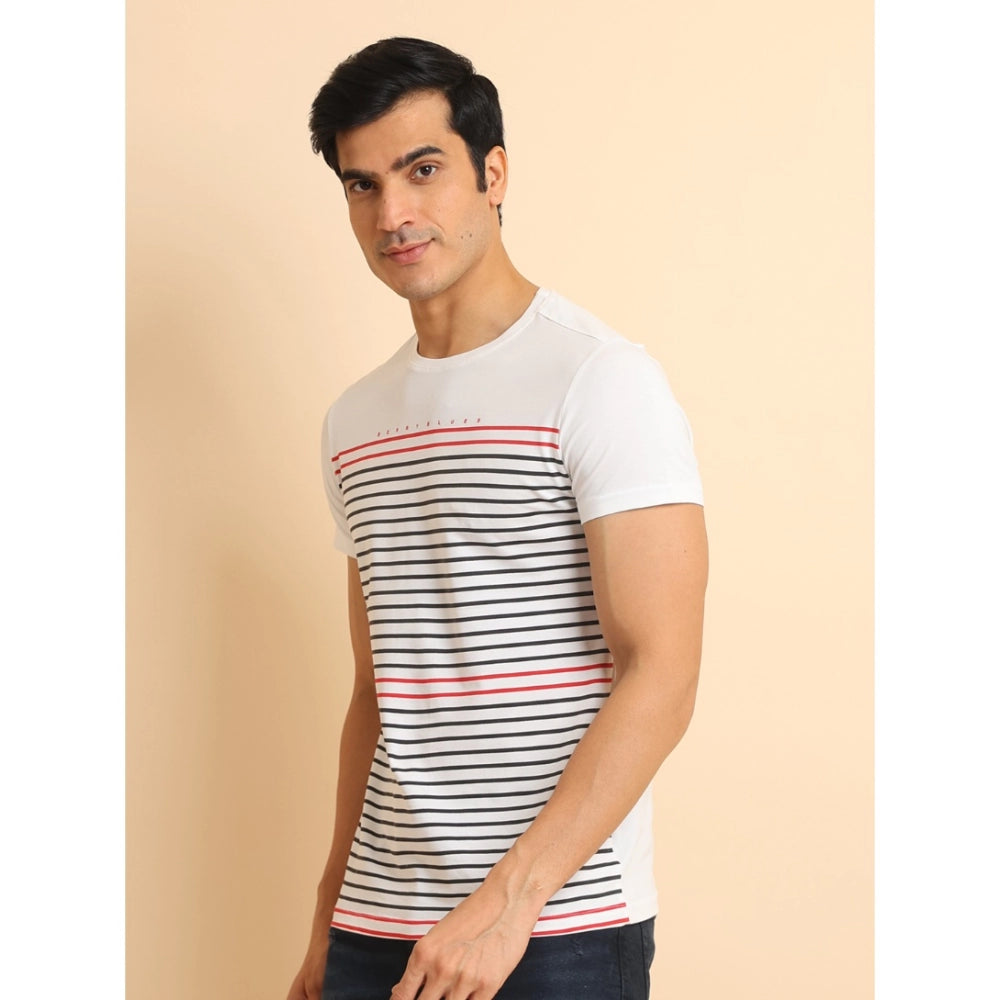 Indoraa Men's Casual Cotton Printed Round Neck Half Sleeve T-Shirt (White)