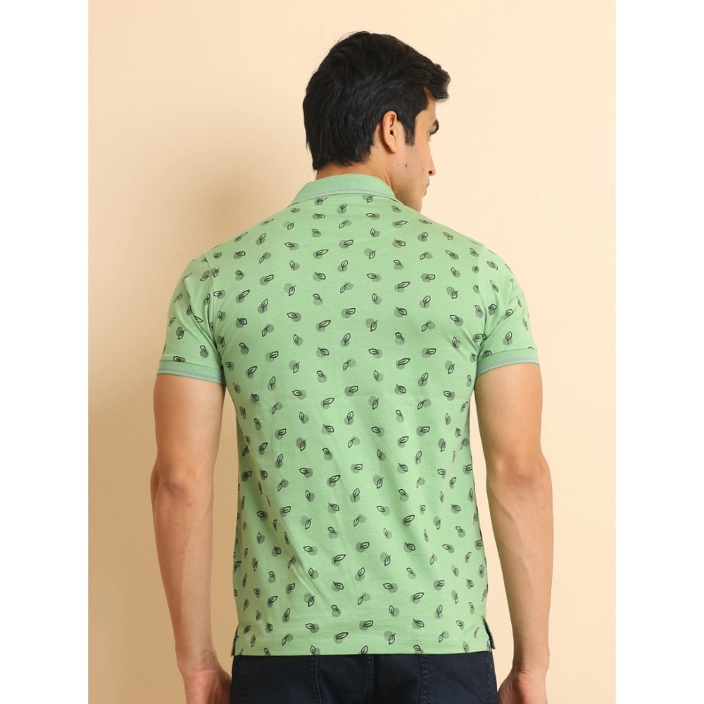Indoraa Men's Casual Cotton Printed Polo Neck Half Sleeve T-Shirt (Light Green)