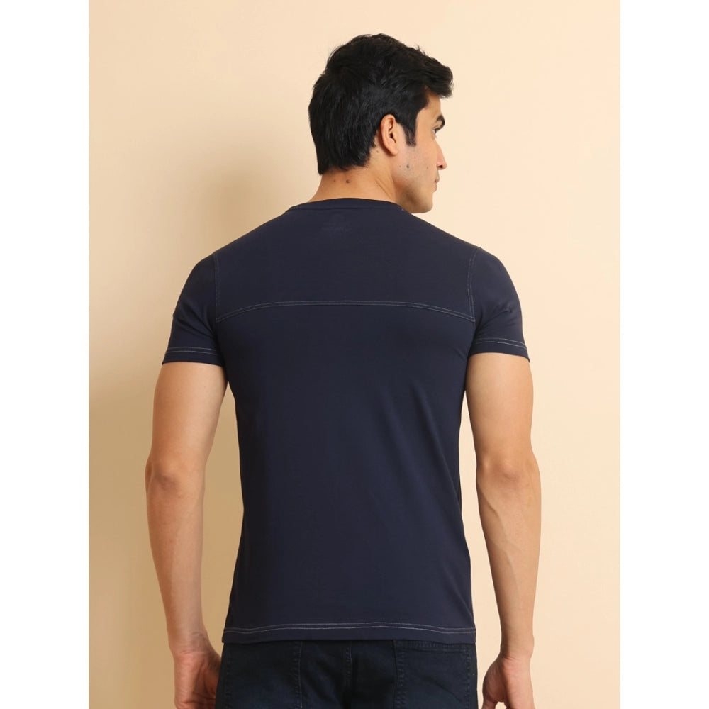 Indoraa Men's Casual Cotton Solid Round Neck Half Sleeve T-Shirt (Navy)