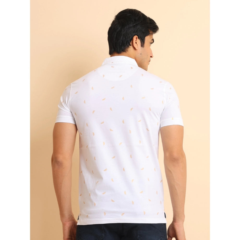 Indoraa Men's Casual Cotton Printed Polo Neck Half Sleeve T-Shirt (White)