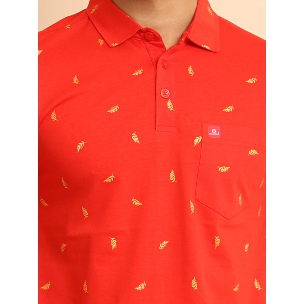Indoraa Men's Casual Cotton Printed Polo Neck Half Sleeve T-Shirt (Red)