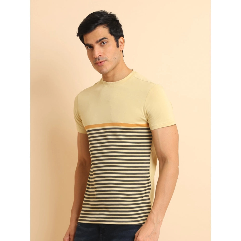 Indoraa Men's Casual Cotton Printed Round Neck Half Sleeve T-Shirt (Brown)
