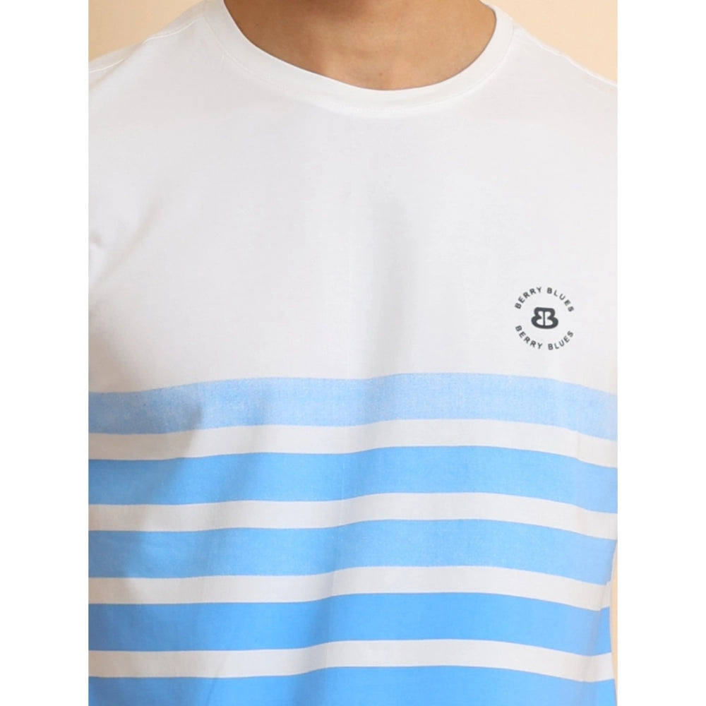 Indoraa Men's Casual Cotton Printed Round Neck Half Sleeve T-Shirt (Blue)