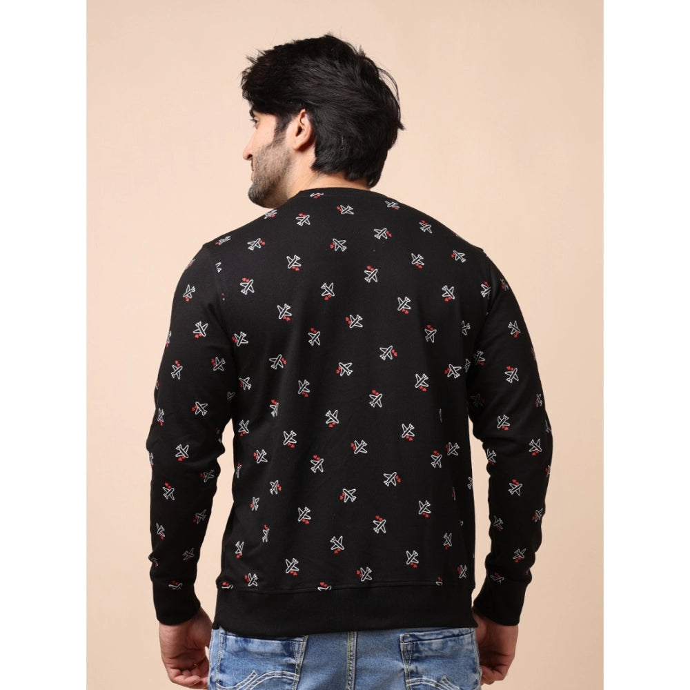 Indoraa Men's Casual Cotton Printed Round Neck Full Sleeve Sweat T-Shirt (Black)