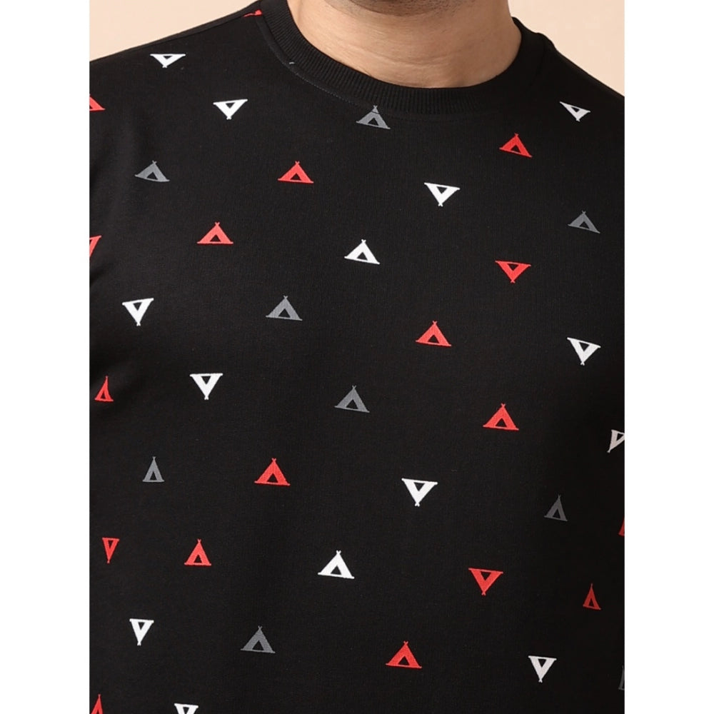 Indoraa Men's Casual Cotton Printed Round Neck Full Sleeve Sweat T-Shirt (Black)