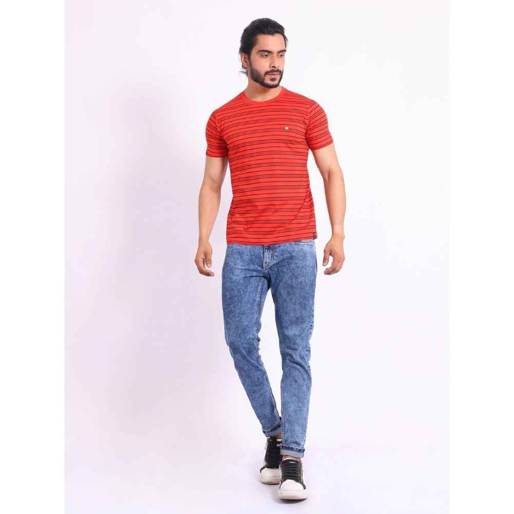 Indoraa Men's Casual Cotton Printed Round Neck Half Sleeve T-Shirt (Red)