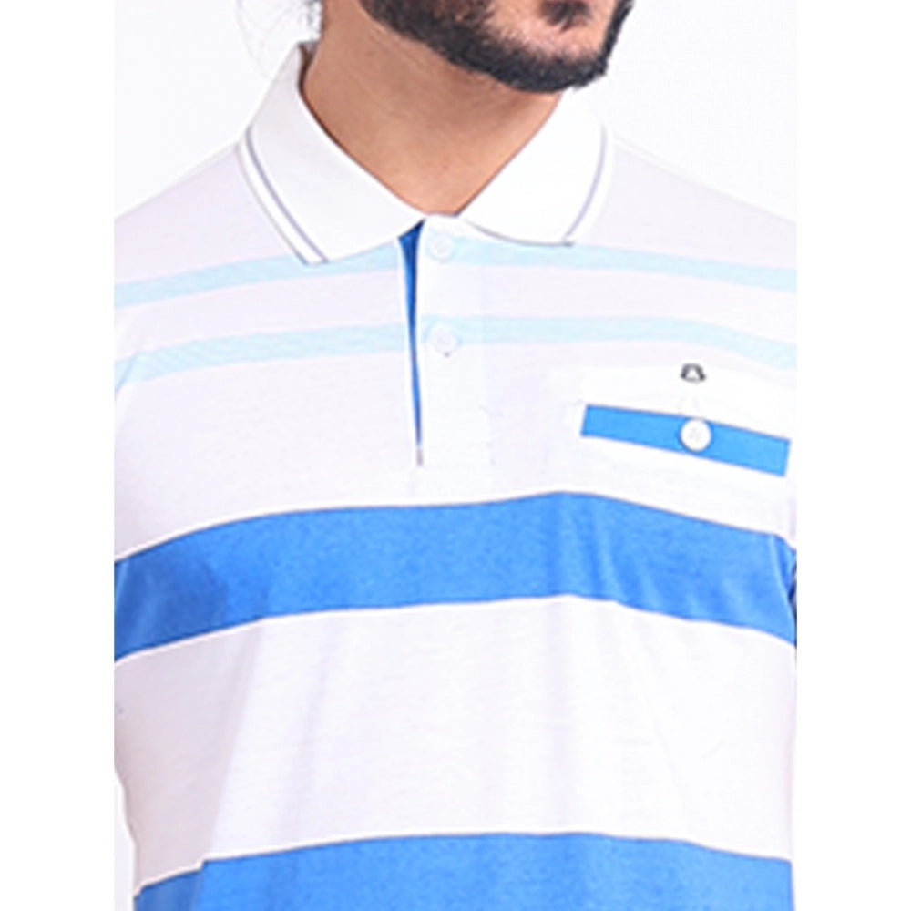 Indoraa Men's Casual Cotton Printed Polo Neck Half Sleeve T-Shirt (White)