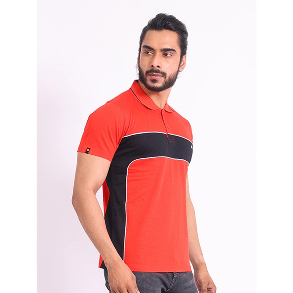 Indoraa Men's Casual Cotton Printed Polo Neck Half Sleeve T-Shirt (Red)