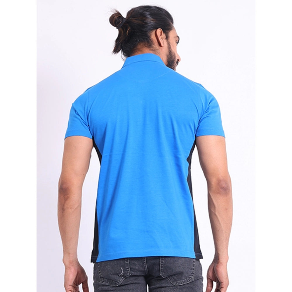 Indoraa Men's Casual Cotton Printed Polo Neck Half Sleeve T-Shirt (Inkblue)