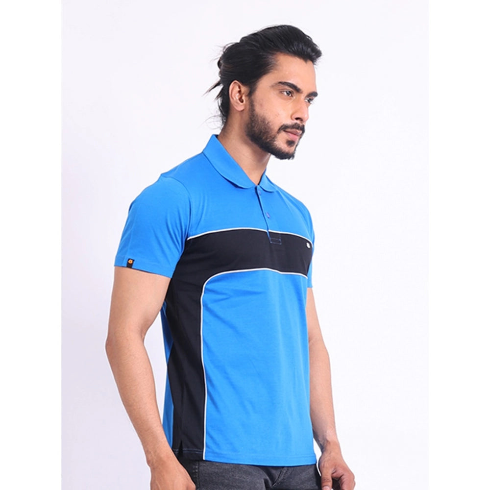 Indoraa Men's Casual Cotton Printed Polo Neck Half Sleeve T-Shirt (Inkblue)
