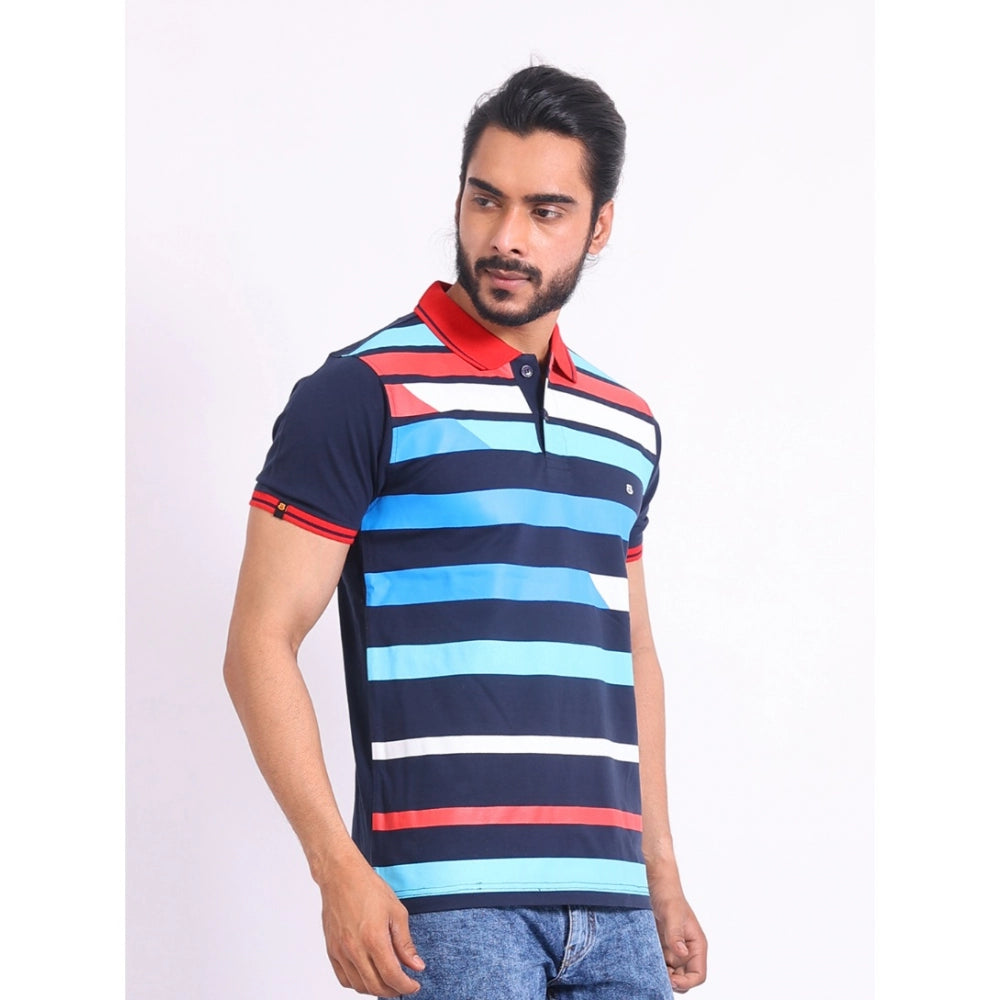 Indoraa Men's Casual Cotton Printed Polo Neck Half Sleeve T-Shirt (Navy)