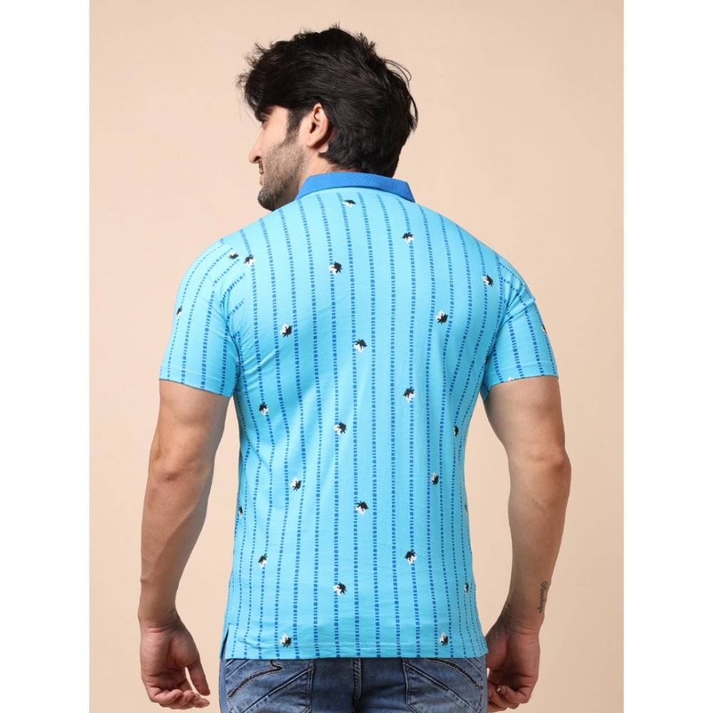 Indoraa Men's Casual Cotton Printed Polo Neck Half Sleeve T-Shirt (Skyblue)