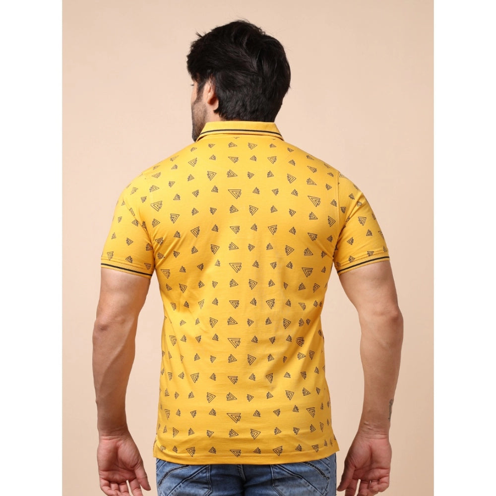 Indoraa Men's Casual Cotton Printed Polo Neck Half Sleeve T-Shirt (Mustard)