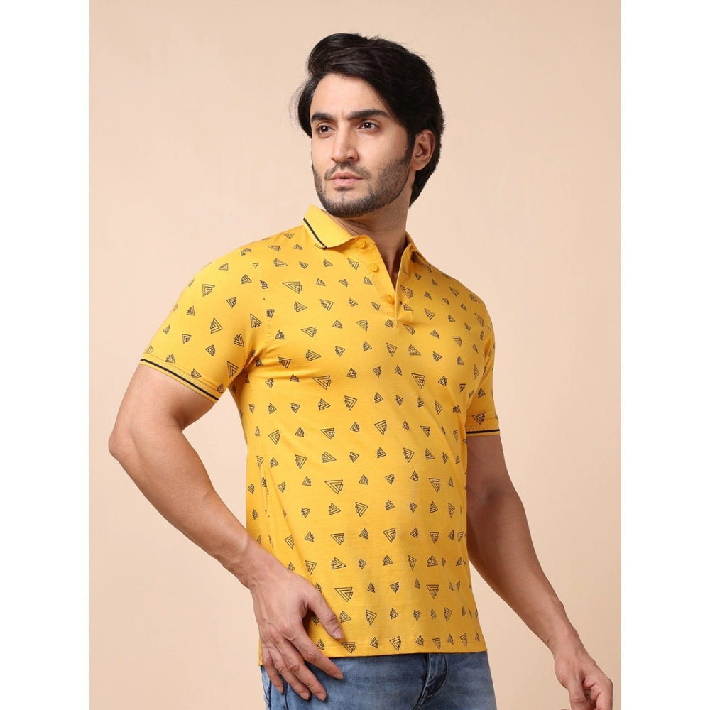 Indoraa Men's Casual Cotton Printed Polo Neck Half Sleeve T-Shirt (Mustard)