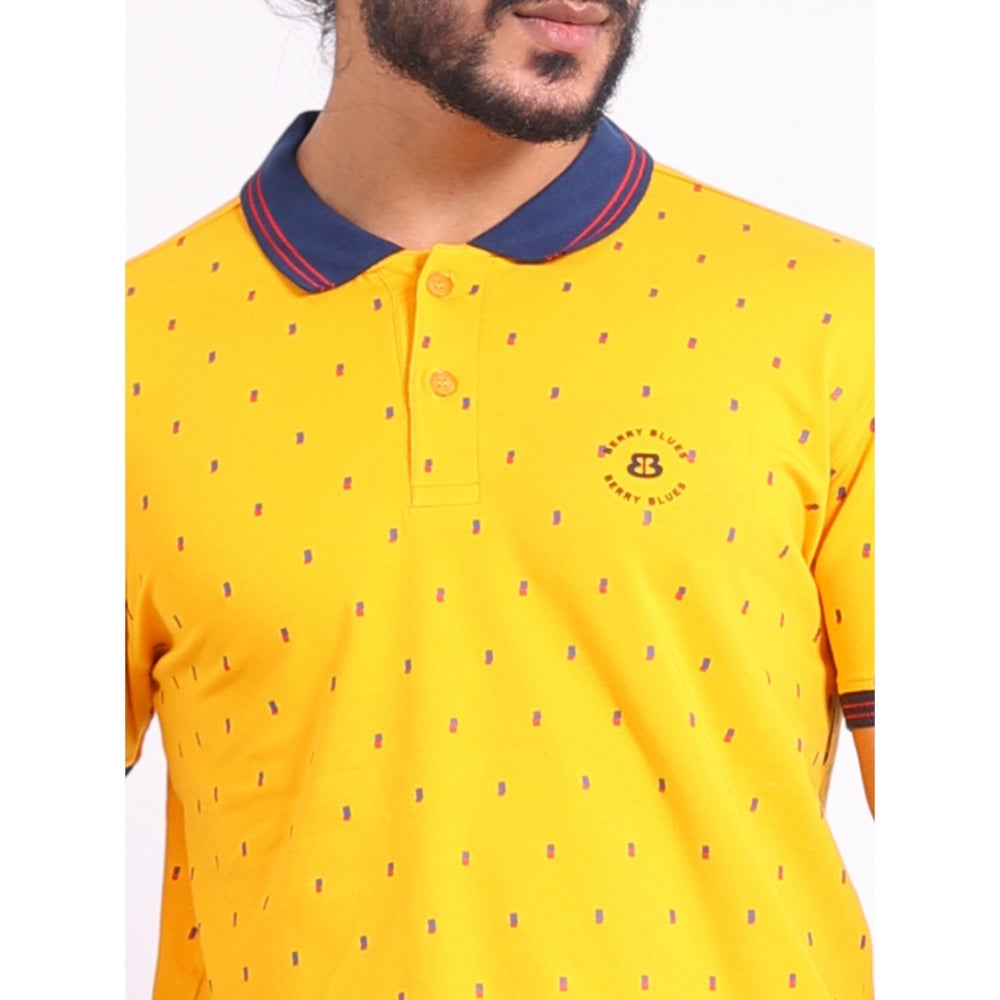 Indoraa Men's Casual Cotton Printed Polo Neck Half Sleeve T-Shirt (Turmeric)