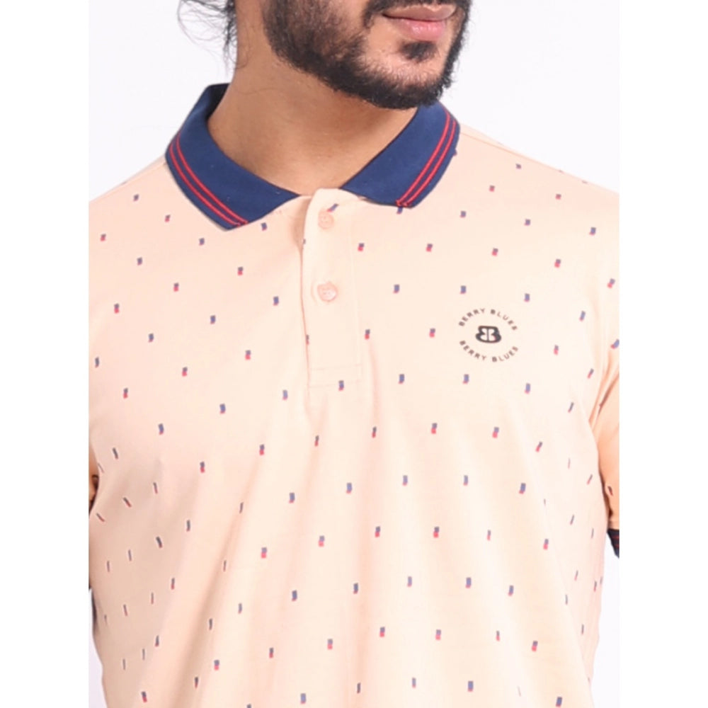 Indoraa Men's Casual Cotton Printed Polo Neck Half Sleeve T-Shirt (Peach)