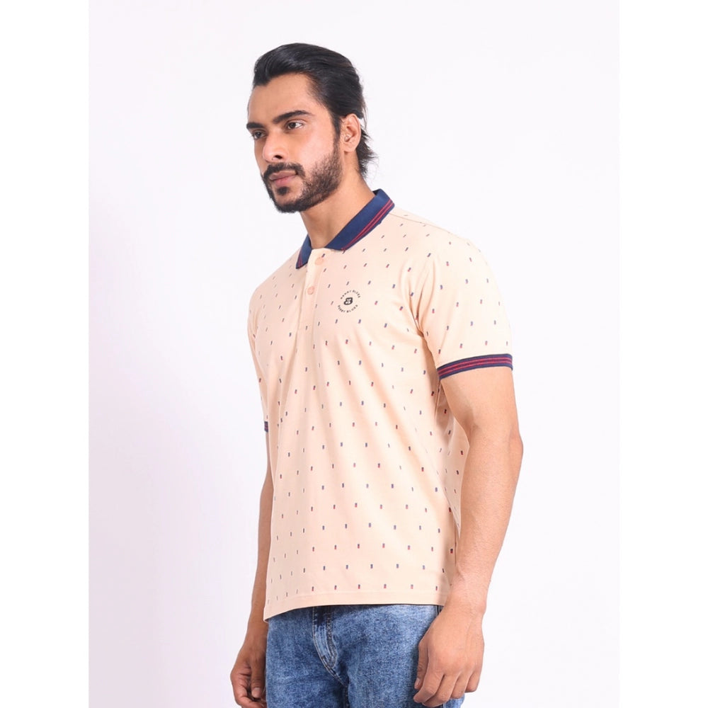Indoraa Men's Casual Cotton Printed Polo Neck Half Sleeve T-Shirt (Peach)