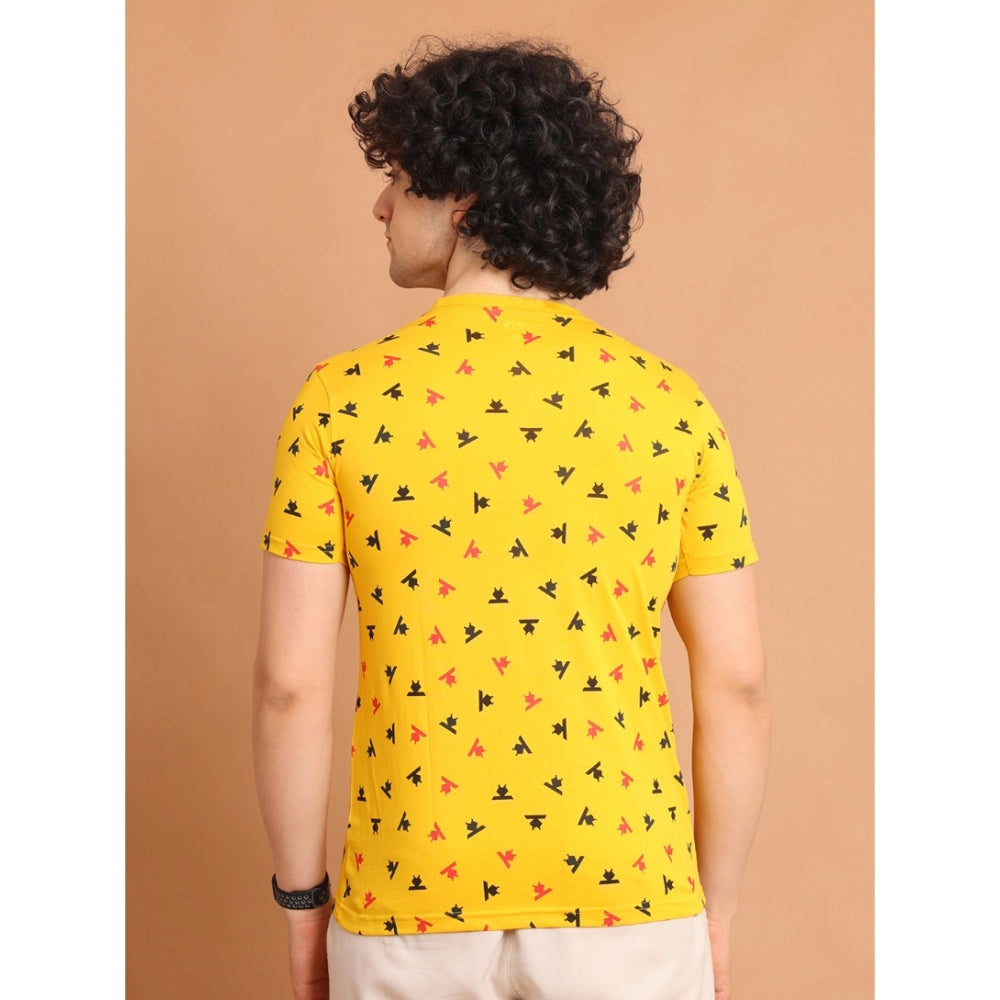 Indoraa Men's Casual Cotton Printed Round Neck Half Sleeve T-Shirt (Yellow)