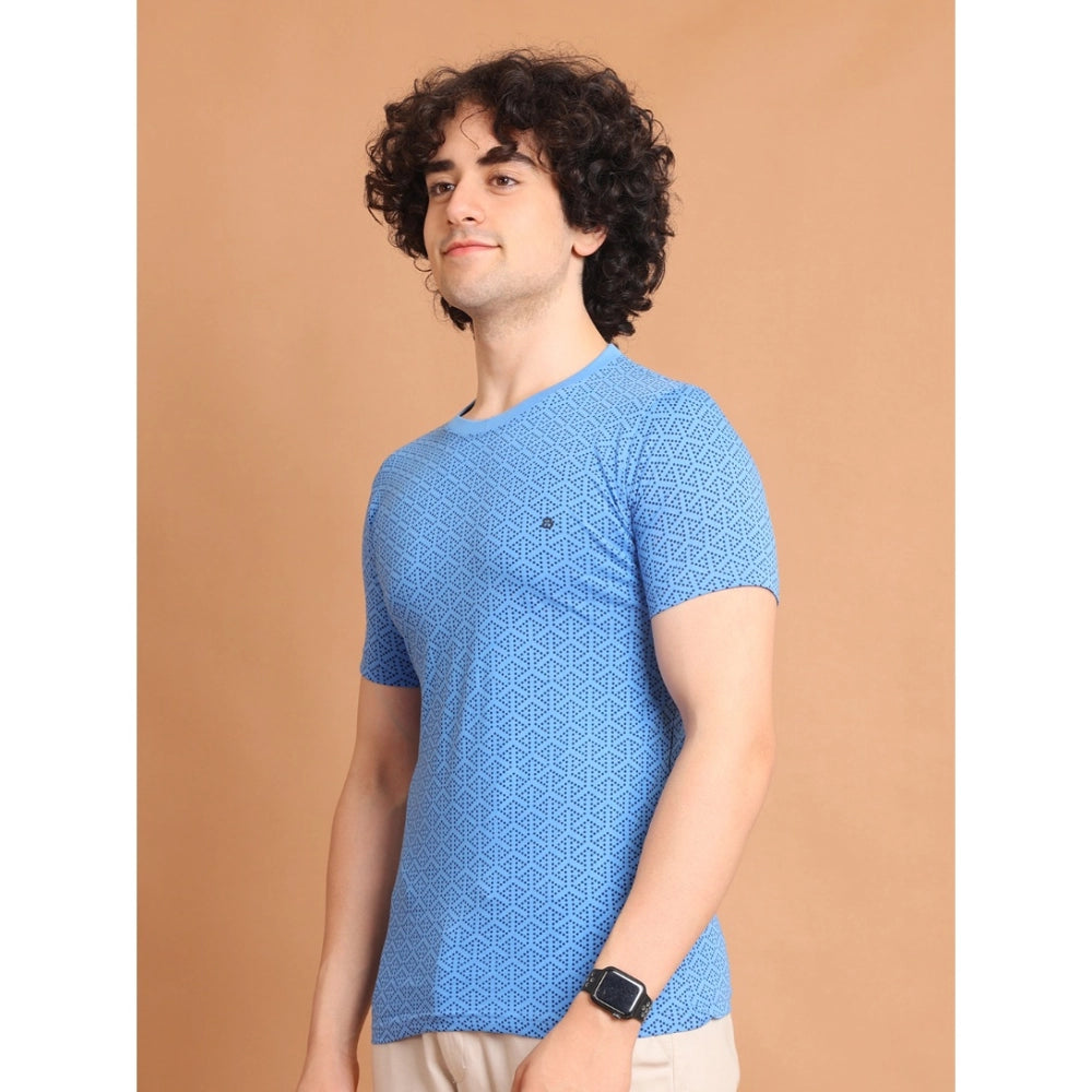 Indoraa Men's Casual Cotton Printed Round Neck Half Sleeve T-Shirt (LightBlue)