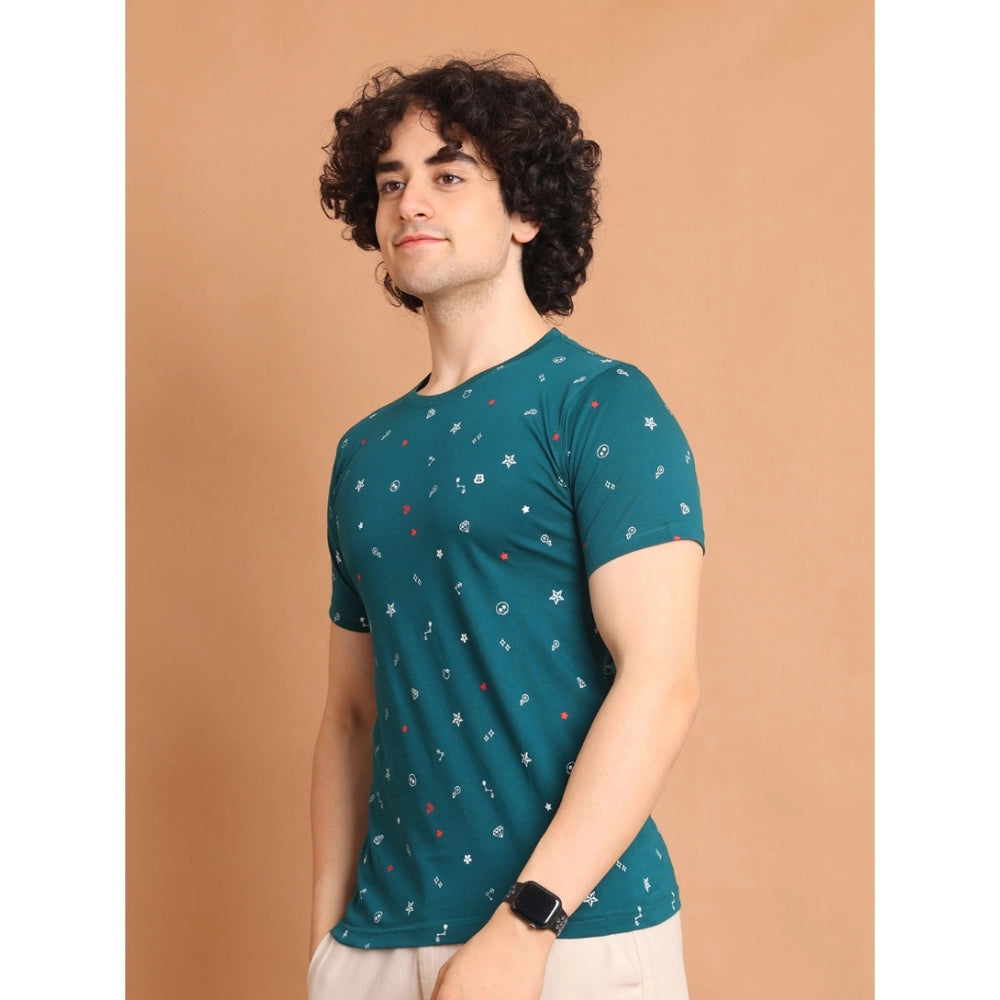 Indoraa Men's Casual Cotton Printed Round Neck Half Sleeve T-Shirt (Green)