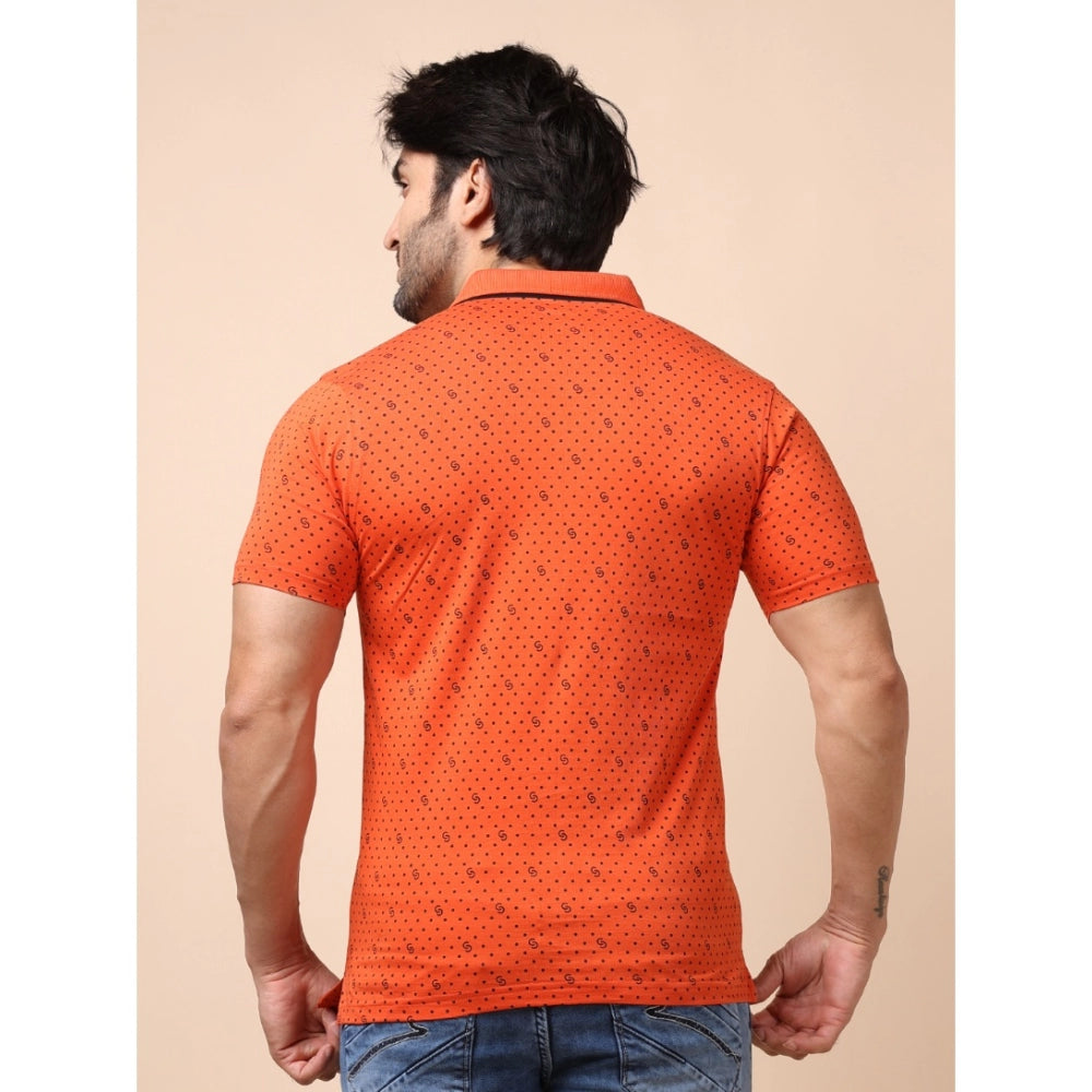 Indoraa Men's Casual Cotton Printed Polo Neck Half Sleeve T-Shirt (Rust)