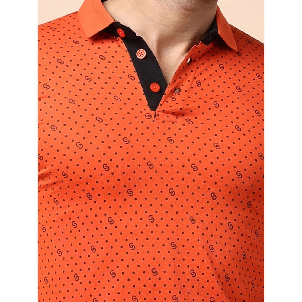 Indoraa Men's Casual Cotton Printed Polo Neck Half Sleeve T-Shirt (Rust)