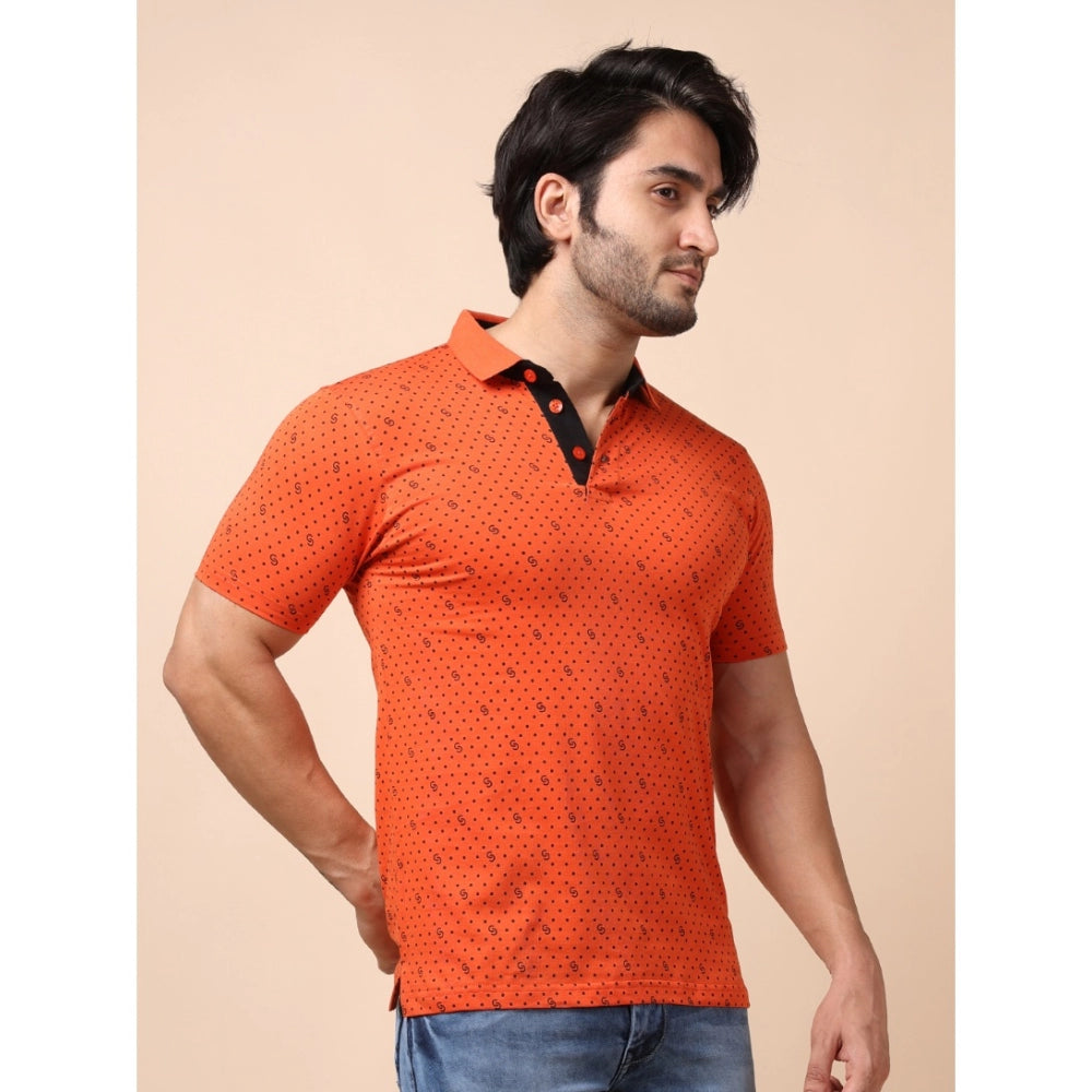 Indoraa Men's Casual Cotton Printed Polo Neck Half Sleeve T-Shirt (Rust)
