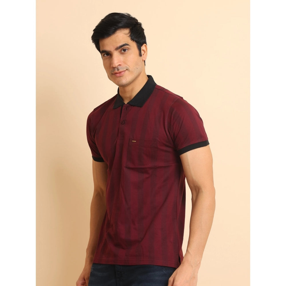 Indoraa Men's Casual Cotton Printed Polo Neck Half Sleeve T-Shirt (Plum)