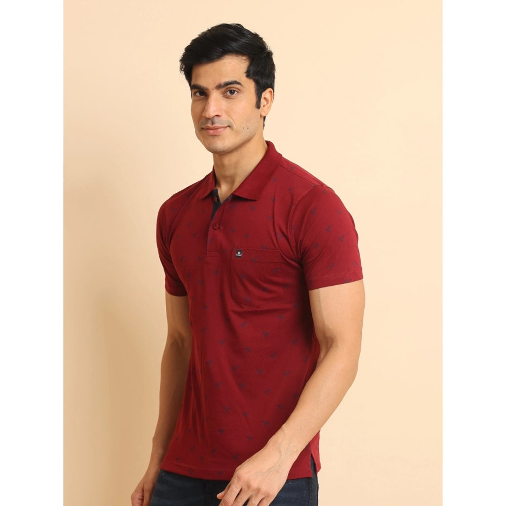 Indoraa Men's Casual Cotton Printed Polo Neck Half Sleeve T-Shirt (Red)