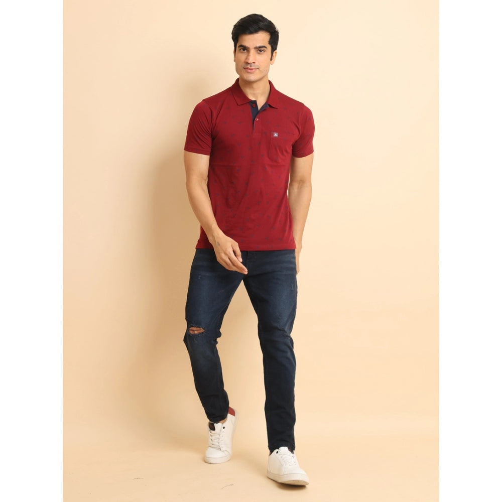 Indoraa Men's Casual Cotton Printed Polo Neck Half Sleeve T-Shirt (Red)