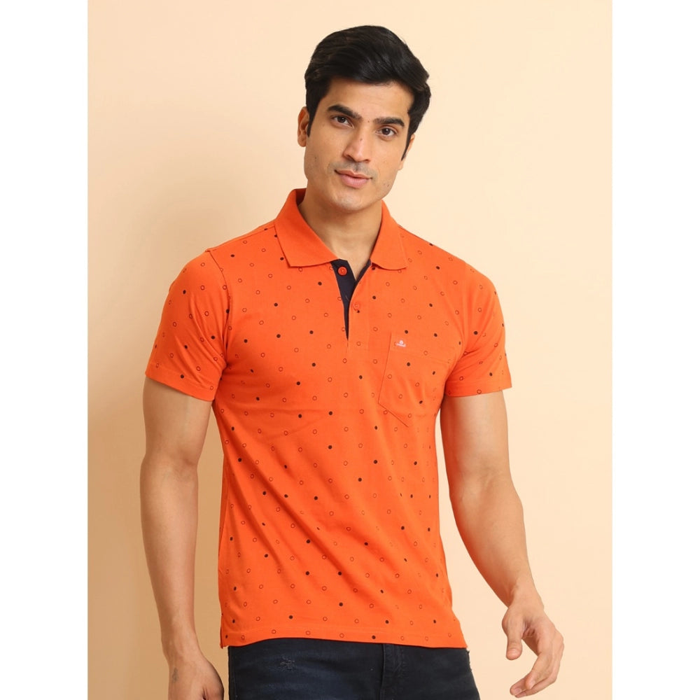 Indoraa Men's Casual Cotton Printed Polo Neck Half Sleeve T-Shirt (Rust)