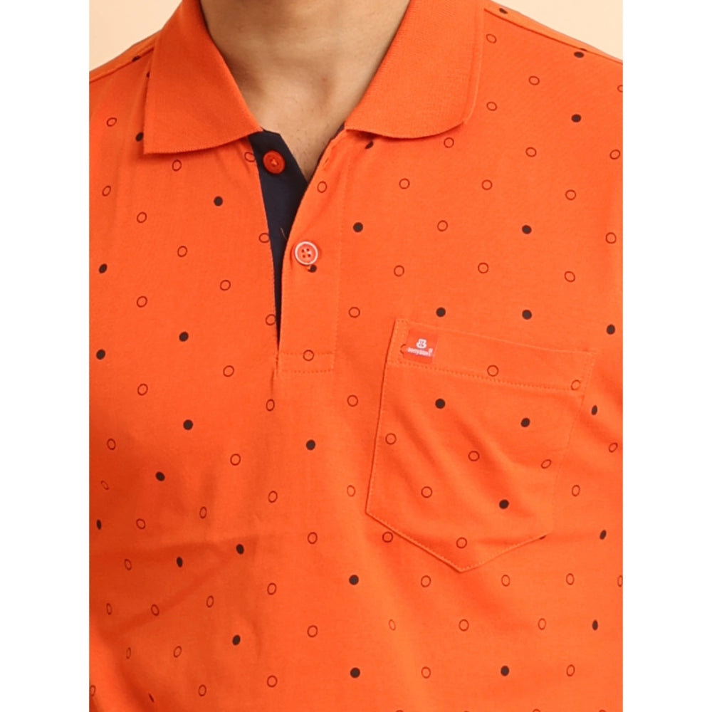 Indoraa Men's Casual Cotton Printed Polo Neck Half Sleeve T-Shirt (Rust)