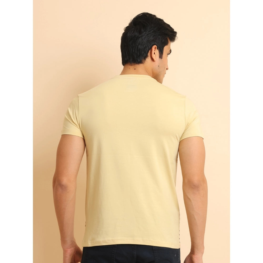 Indoraa Men's Casual Cotton Printed Round Neck Half Sleeve T-Shirt (Beige)