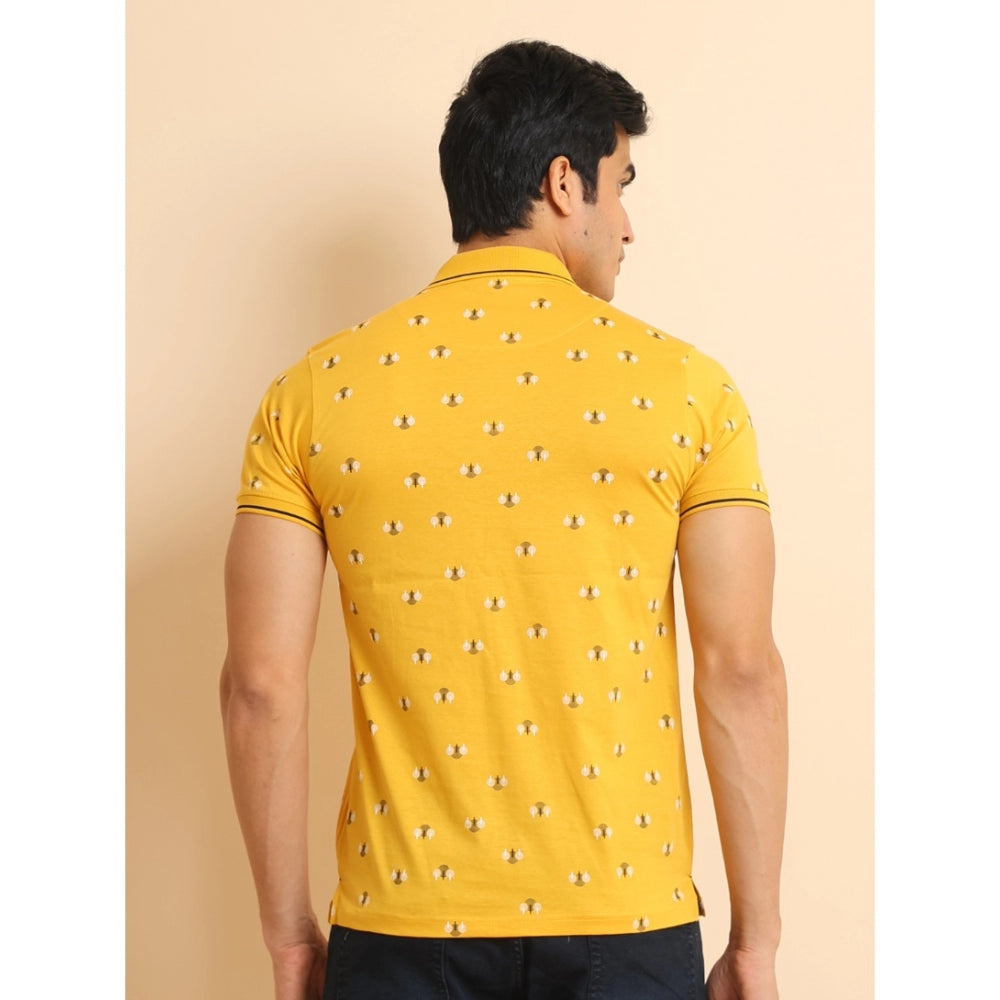 Indoraa Men's Casual Cotton Printed Polo Neck Half Sleeve T-Shirt (Mustard)