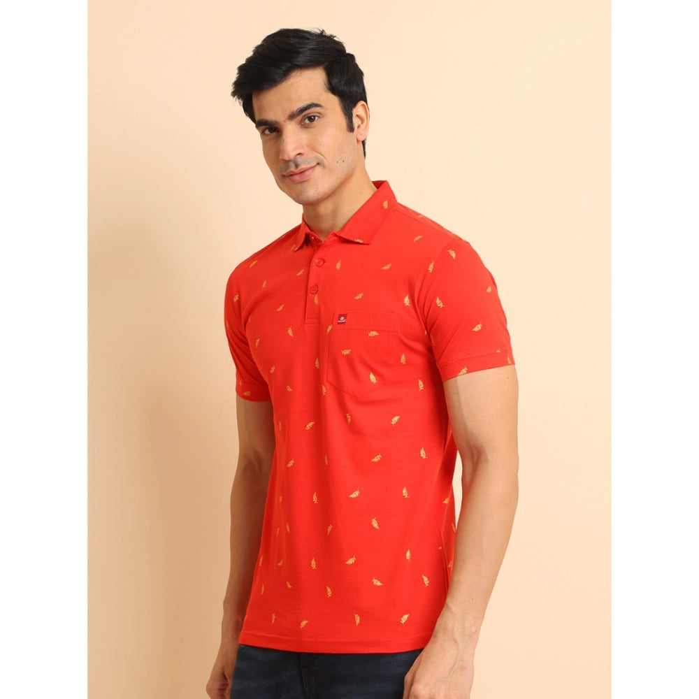 Indoraa Men's Casual Cotton Printed Polo Neck Half Sleeve T-Shirt (Red)
