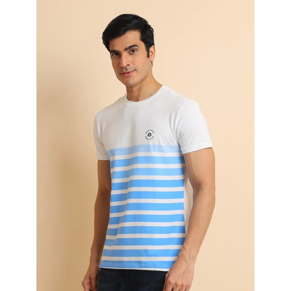 Indoraa Men's Casual Cotton Printed Round Neck Half Sleeve T-Shirt (Blue)