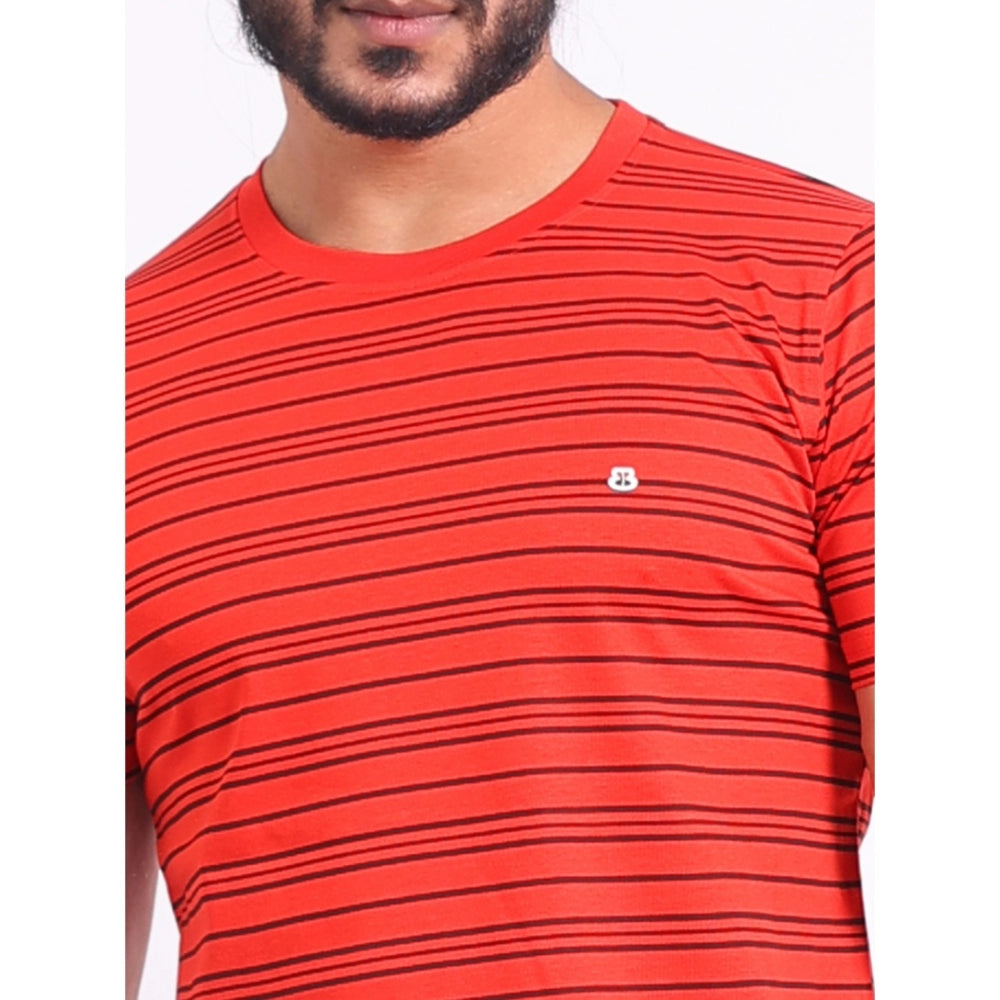 Indoraa Men's Casual Cotton Printed Round Neck Half Sleeve T-Shirt (Red)