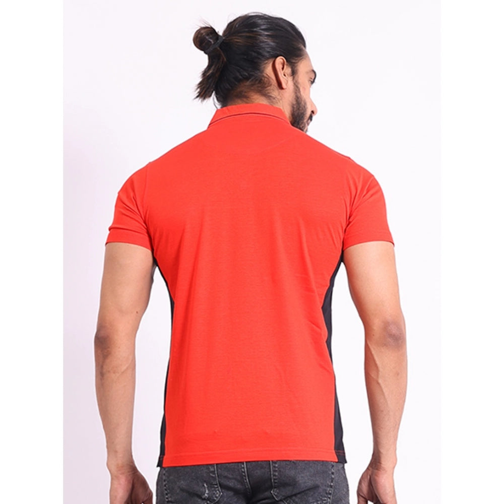 Indoraa Men's Casual Cotton Printed Polo Neck Half Sleeve T-Shirt (Red)